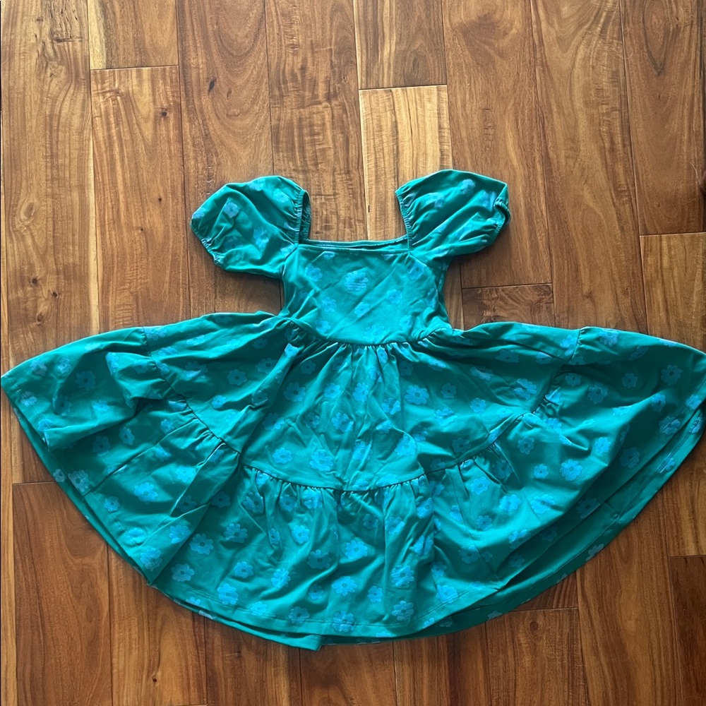 Vibrant Teal Puff Sleeve Kids Dress